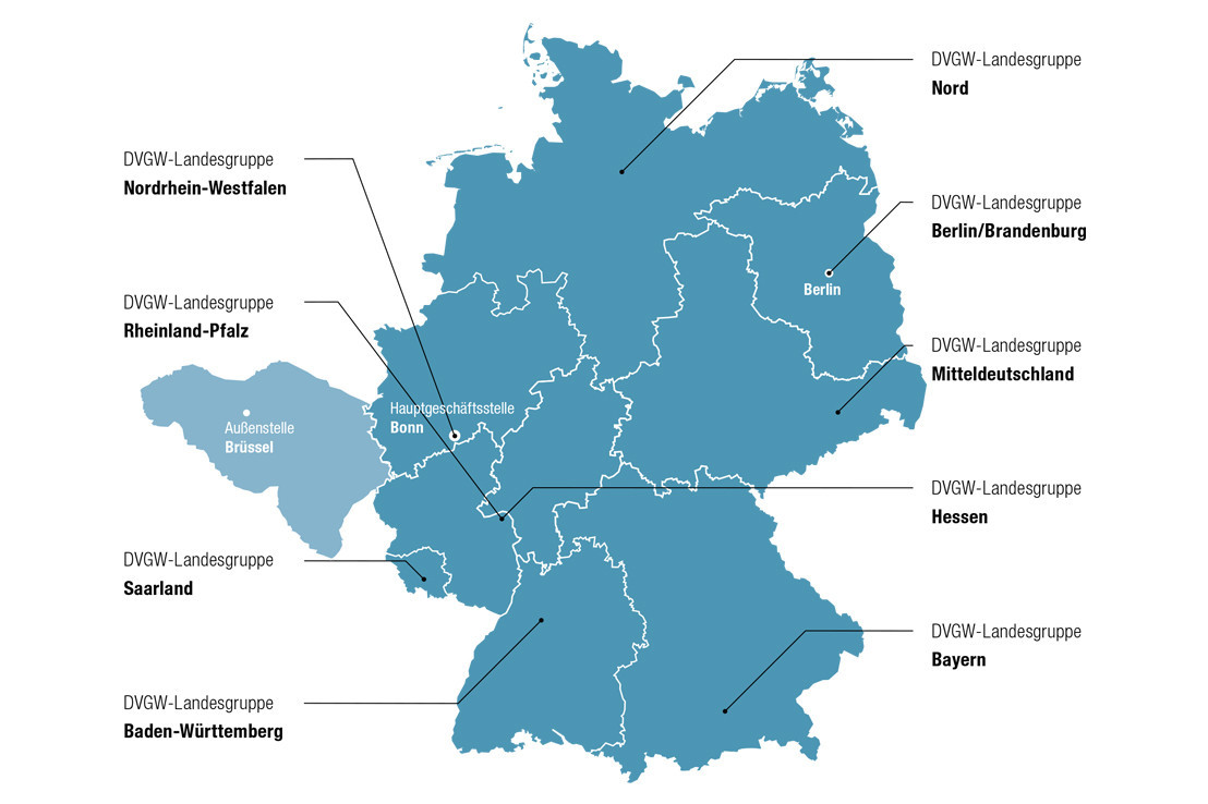 Karte mit den DVGW-Landesgruppen